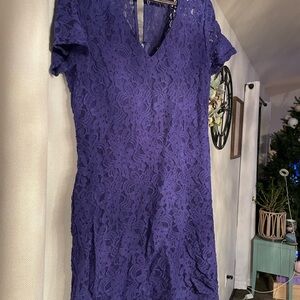41 Hawthorn Purple Midi Sheath Dress with Flutter Sleeves